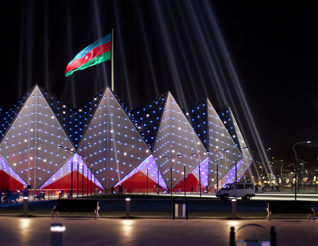 Baku Crystal Hall — Baku, Azerbaijan: architectural lighting design by Lichtvision (architecture by gmp Architeckten, Alpine Bau)