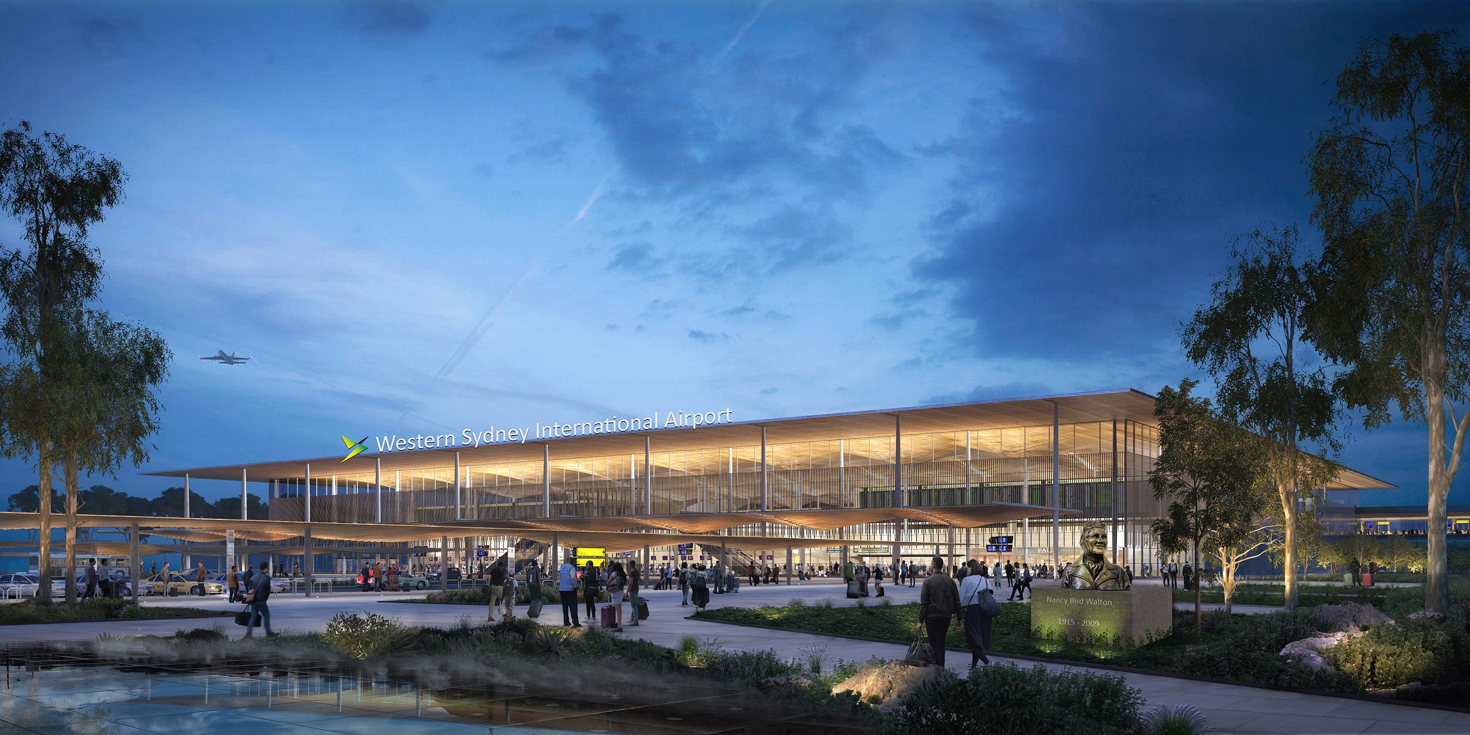 Western Sydney International (Nancy-Bird Walton) Airport — Western Sydney, Australia: architectural lighting design by Lichtvision (architecture by Zaha Hadid Architects)
