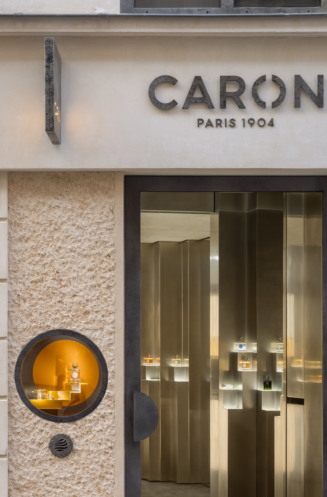 Parfums Caron, Rue Saint Honoré — Paris, France: Caron boutique facade with stone signage on Rue Saint Honoré, Paris