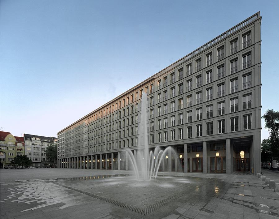 Leibniz Colonnade — Berlin, Germany: architectural lighting design by Lichtvision (architecture by Kollhoff Architekten)