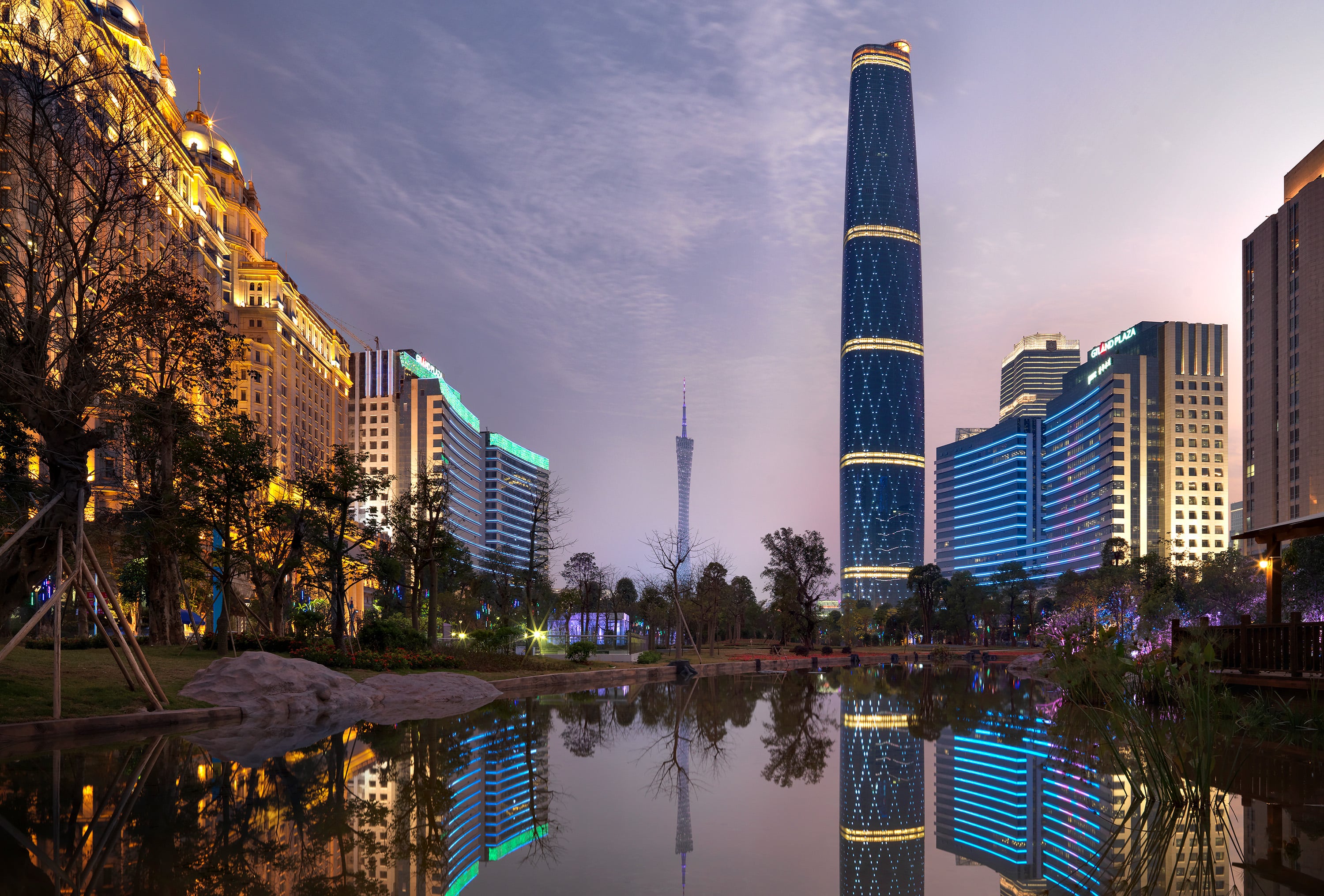 Guangzhou International Finance Center — China: architectural lighting design by Lichtvision (architecture by Wilkinson Eyre Architects)