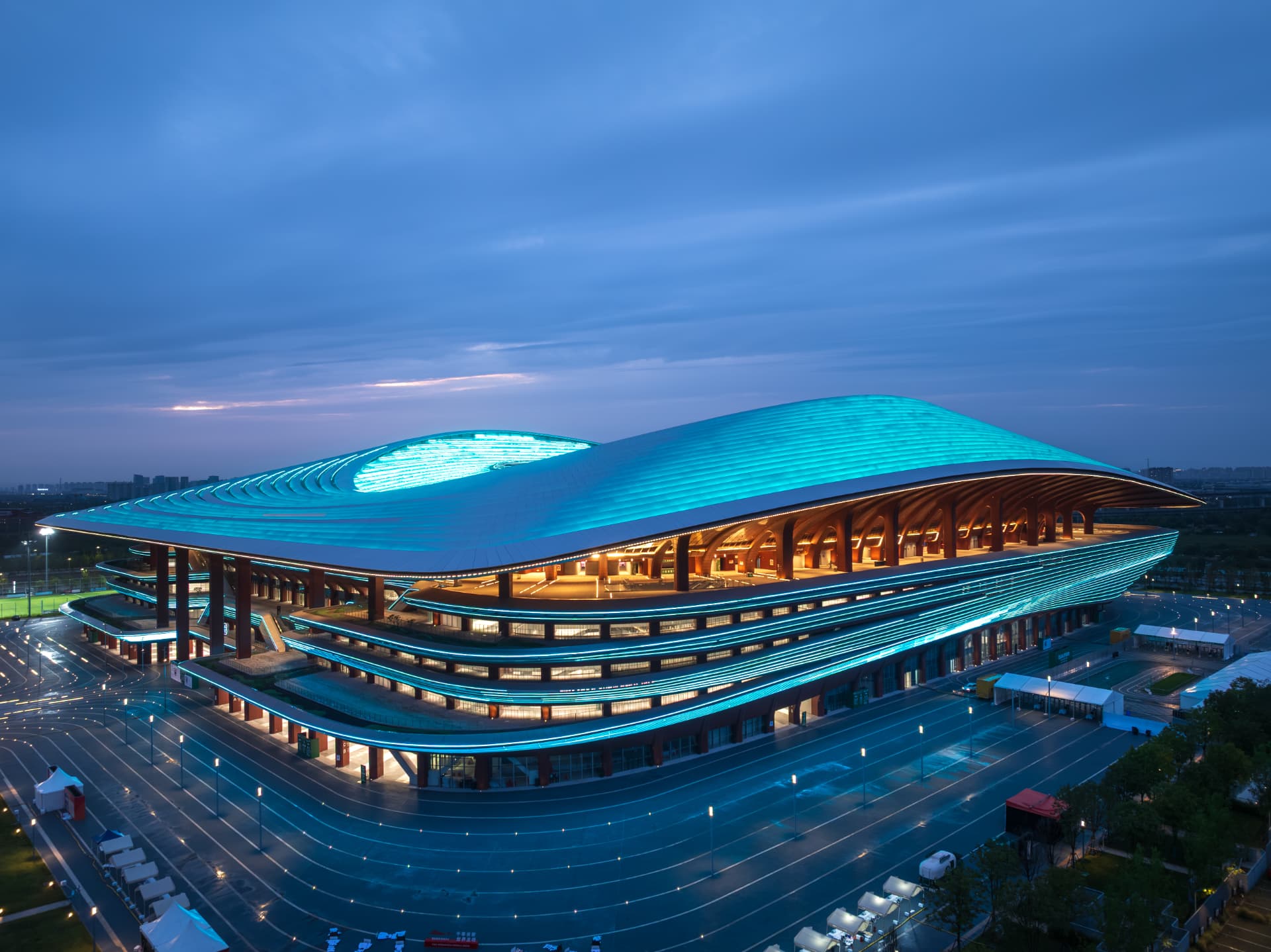 Xi'an International Football Stadium — Xi'an, China: architectural lighting design by Lichtvision (architecture by Zaha Hadid Architects)