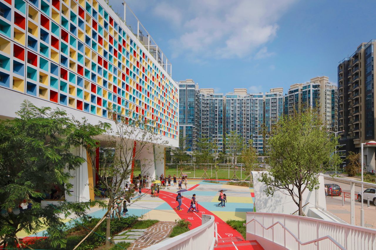 French International School — China: architectural lighting design by Lichtvision (architecture by Henning Larsen Architects)