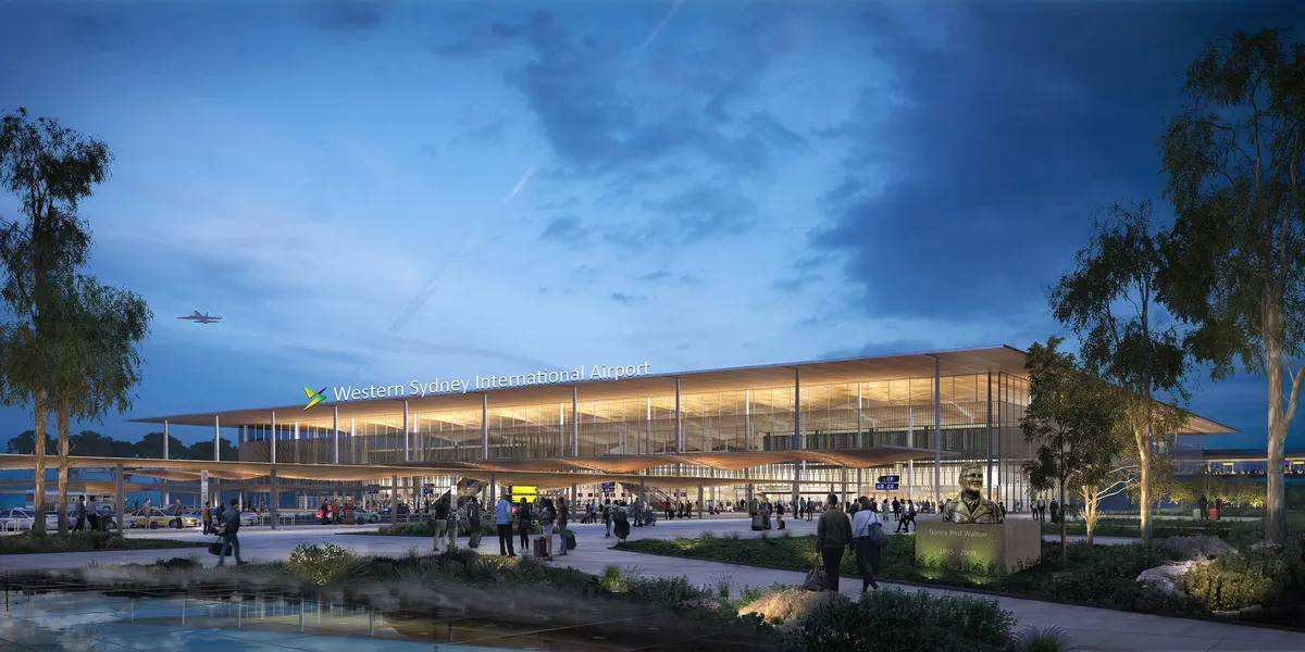 Western Sydney International (Nancy-Bird Walton) Airport — Western Sydney, Australia: architectural lighting design by Lichtvision (architecture by Zaha Hadid Architects)